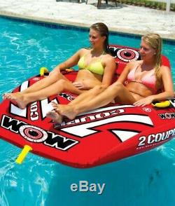 2-Person Rider Coupe Cockpit Towable Tow Tube Floating Lounge Sports Boat Red