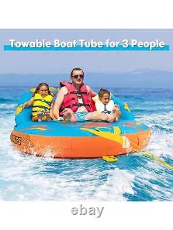 3-Person inflatable Rider Towable Tube for Boating With Heavy-Duty Nylon Cover