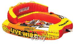 AIRHEAD AHLW-2 Live Wire 2 Inflatable 1-2 Rider Boat Towable Tube with Tow Rope