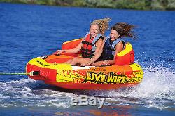 AIRHEAD AHLW-2 Live Wire 2 Inflatable 1-2 Rider Boat Towable Tube with Tow Rope
