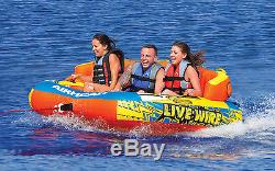 AIRHEAD AHLW-3 Live Wire 3 Inflatable 1-3 Rider Boat Towable Tube + 60' Tow Rope