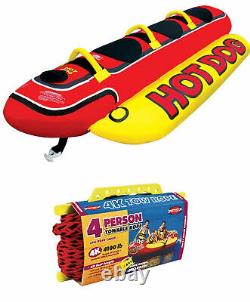AIRHEAD HD-3 Hot Dog Triple Rider Towable Inflatable 3-Person Tube with Tow Rope