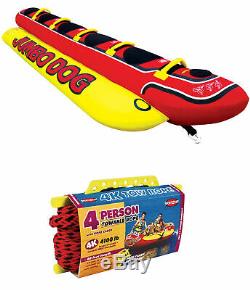 AIRHEAD HD-5 Jumbo Hot Dog 5-Person Rider Inflatable Towable Tube with Tow Rope