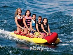 AIRHEAD HD-5 Jumbo Hot Dog 5-Person Rider Inflatable Towable Tube with Tow Rope