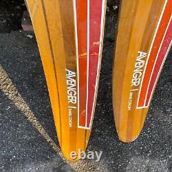 AVENGER 1 TUNNEL CONCAVE VINTAGE WOODEN WATER SKIS 65 INCHES AVANTI WESTERN Pair