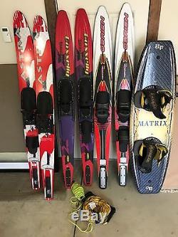 Adult Mens women Water Skis + Bindings & Slalom and wake Board Package