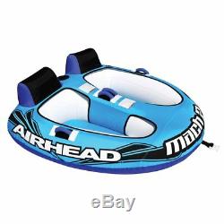 Airhead AHM2-2 Mach 2 Inflatable 2 Rider Water Towable Tube with 50-60' Tow Rope
