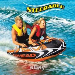 Airhead Inflatable Boat Towable Tube with Bob Tow Rope and 110V Electric Pump