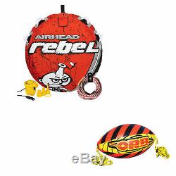 Airhead Rebel 1 Person Towable Tube Kit with Airhead 60-Foot Towable Rope Ball