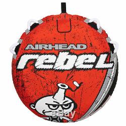 Airhead Rebel 54 Inch 1 Person Durable Red Towable Tube Kit with Rope and 12V Pump
