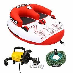 Airhead Riptide 2 Double Rider Inflatable Boat Towable Tube with Tow Rope and Pump