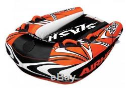 Airhead Slash II Inflatable Boat Towable Tube with 2 Section Tow Rope and Pump