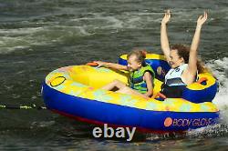 Body Glove Bayside 2 Person Yellow Water Skiing Inflatable Towable Tube, PVC, NEW