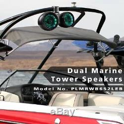 NEW Pyle PLMRWB652LEB Dual 6.5 Marine Tower Wakeboard Speakers Lights 400W