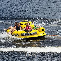 OBrien Inflatable 4 Person Sombrero Towable Boat Lake Water Raft Tube, Yellow