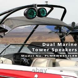 Pyle PLMRWB652LEB Dual 6.5 Marine Tower Wakeboard Speakers Lights 400W