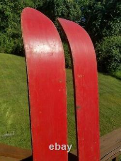 Vintage 1950s White Bear Lake Wood Water Skis Red withBindings Minnesota Nice