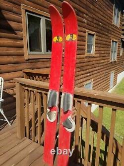 Vintage 1950s White Bear Lake Wood Water Skis Red withBindings Minnesota Nice