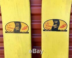 Vintage 1950s White Bear Lake Wood Water Skis Yellow withBindings Minnesota Nice