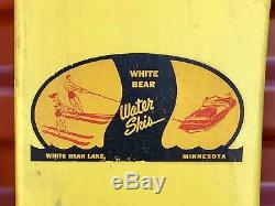 Vintage 1950s White Bear Lake Wood Water Skis Yellow withBindings Minnesota Nice