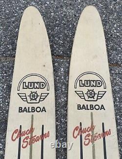 Vintage 1960s wooden LUND Chuck Stearns BALBOA Water Skis Usable Boat House Deco