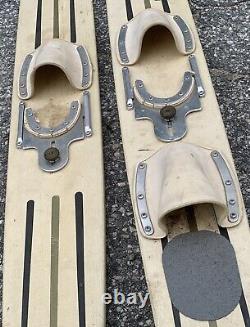 Vintage 1960s wooden LUND Chuck Stearns BALBOA Water Skis Usable Boat House Deco