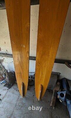 Vintage Antique wood water skis Vinyl Flex Bindings 69 Inches Challenger Cypress
