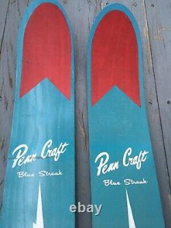 Vintage Penn Craft Wood Water Skis Lake House Cabin MCM Decor Blue Streak Boat