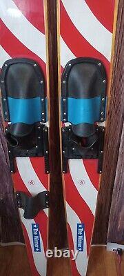 Vintage Wooden Waterskis By Taperflex, Made In USA, Stars And Stripes 1970's