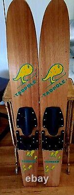 Vtg TADPOLE Wood Water Skis Skiis 47'' Made by STINGER USA Cottage Cabin Decor