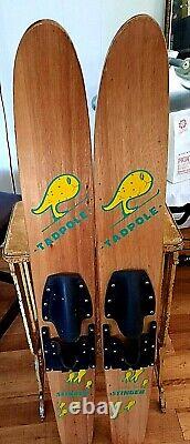 Vtg TADPOLE Wood Water Skis Skiis 47'' Made by STINGER USA Cottage Cabin Decor
