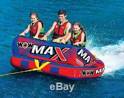 WOW 1 2 or 3 Person MAX Inflatable Tow Tube Towable Boat Water Raft Float