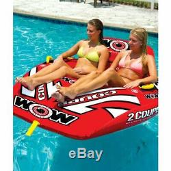 WOW 2 Person Pull Behind Boat Tube Inflatable Ski Lake River Boating Adult Kids