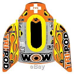 WOW Watersports 13-1020 Tri Pod Single Person Towable Tube with Handles, Orange